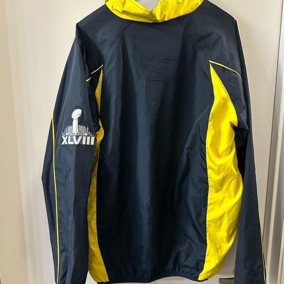 NFL Superbowl XLVIII Windbreaker Pullover 1/4 Zip Navy Yellow Pockets Lined Sz L - Picture 5 of 11
